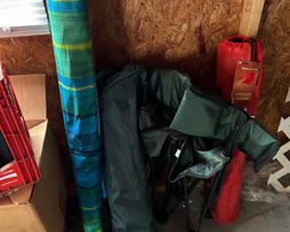 Folding portable chairs.