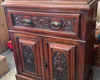 Antique Carved Wooden Cabinet with Glass Doors - Asking $399