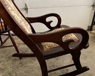 Antique Wooden Rocking Chair with Floral Upholstery - Asking $175