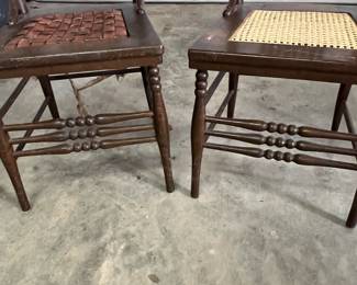 Antique Wooden Spindle Back Chairs with Carved Crest - Asking $199 for the pair.