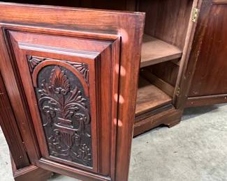 Antique Carved Wooden Cabinet with Glass Doors - Asking $399