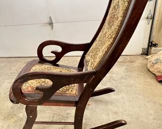 Antique Wooden Rocking Chair with Floral Upholstery - Asking $175