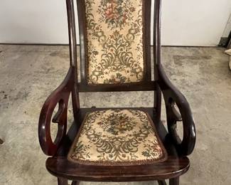 Antique Wooden Rocking Chair with Floral Upholstery - Asking $175