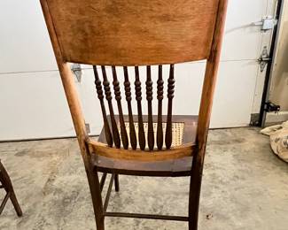 Antique Wooden Spindle Back Chairs with Carved Crest - Asking $199 for the pair.