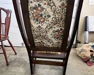 Antique Wooden Rocking Chair with Floral Upholstery - Asking $175