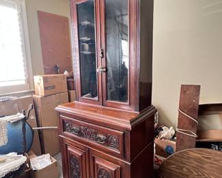 Antique Carved Wooden Cabinet with Glass Doors - Asking $399