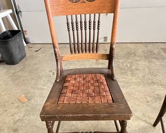 Antique Wooden Spindle Back Chairs with Carved Crest - Asking $199 for the pair.