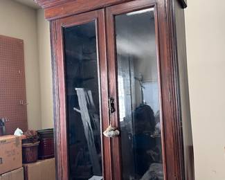 Antique Carved Wooden Cabinet with Glass Doors - Asking $399