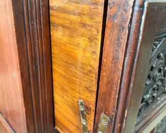 Antique Carved Wooden Cabinet with Glass Doors - Asking $399