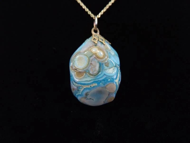 .925 Sterling Silver Raw Turquoise Agate Pendant Vermeil Necklace