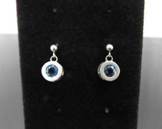 .925 Sterling Silver Faceted Topaz Dangle Post Earrings
