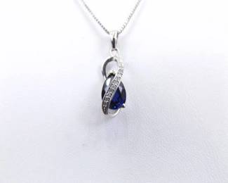 .925 Sterling Silver Diamond Accented Sapphire Infinity Pendant Necklace
