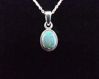 .925 Sterling Silver Opal Cabochon Pendant Necklace
