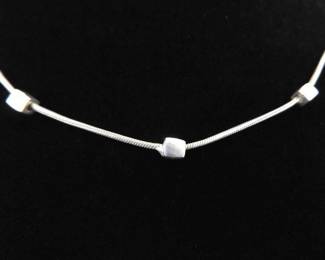 .925 Sterling Silver Fixed Square Bead Pendant Necklace
