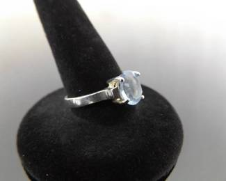 .925 Sterling Silver Aquamarine Crystal Ring Size 7
