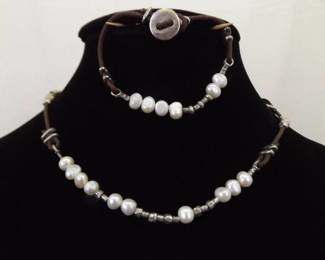 .925 Sterling Silver SILPADA Pearl Necklace and Bracelet Set
