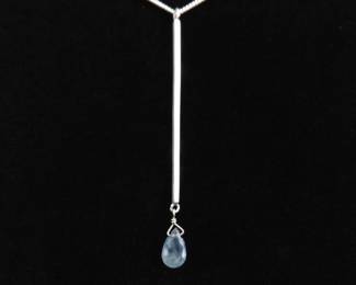 .925 Sterling Silver Topaz Dangle Bar Pendant Necklace
