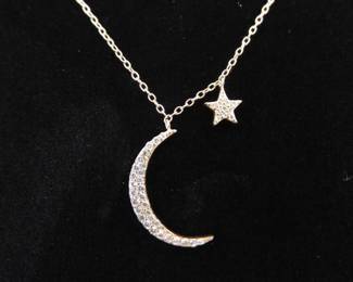 .925 Sterling Silver Moon and Star Rose Gold Pendant Necklace
