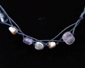 .925 Sterling Silver SILPADA Amethyst Pearl Brass Necklace
