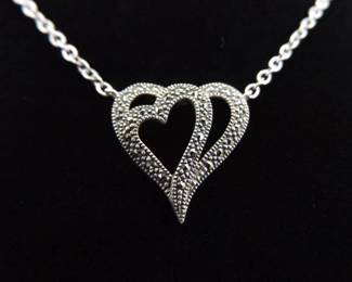 .925 Sterling Silver Art Nouveau Heart Pendant Necklace
