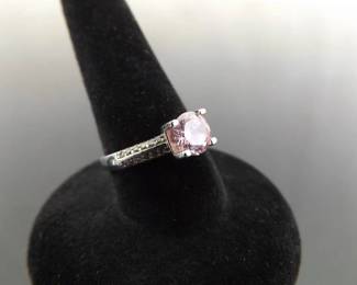 .925 Sterling Silver Pink Sapphire Crystal Ring Size 5.25
