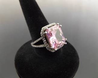 .925 Sterling Silver Pink Sapphire Crystal Ring Size 6
