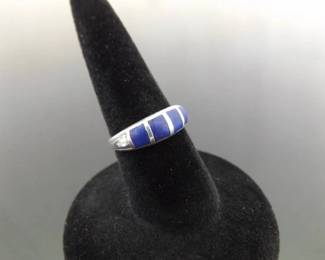 .925 Sterling Silver Inlayed Lapis Lazuli Ring Size 3
