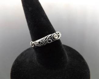 .925 Sterling Silver Scrolled Zirconia Ring Size 4.75
