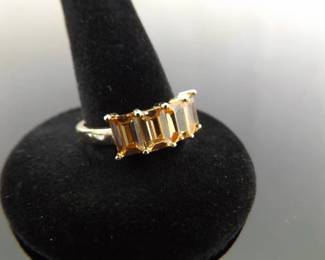 .925 Sterling Silver Citrine Crystal Ring Size 8
