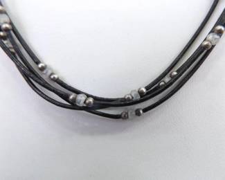 .925 Sterling Silver SILPADA Crystal Accented 4 Strand Leather Necklace
