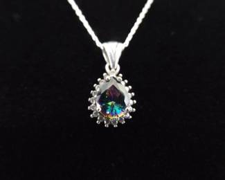 .925 Sterling Silver Alexandrite Crystal Pendant Necklace
