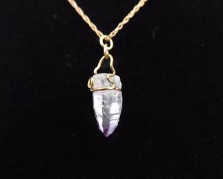 .925 Sterling Silver Amethyst Healing Crystal Pendant Vermeil Necklace

