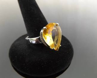 .925 Sterling Silver Citrine Cocktail Ring Size 7.5
