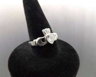 .925 Sterling Silver Claddagh Zirconia Ring Size 6.25
