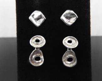 2 Pairs .925 Sterling Silver SILPADA Artisan Hoops Dangle Post Earrings
