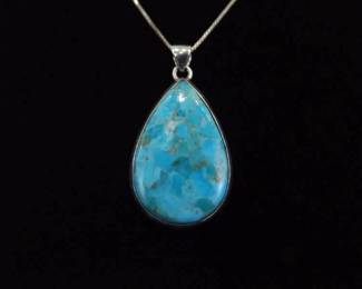 .925 Sterling Silver Turquoise Cabochon Pendant Necklace
