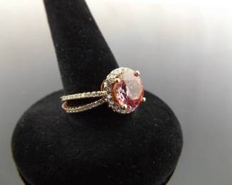 .925 Sterling Silver Pink Sapphire Crystal Vermeil Ring Size 7
