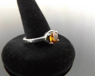 .925 Sterling Silver Diamond Accented Citrine Ring Size 8
