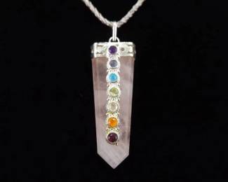 .925 Sterling Silver Healing Crystal Multi Colored Stone Accented Larger Pendant Necklace
