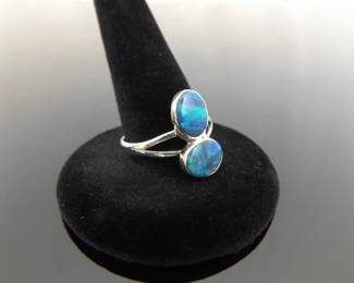.925 Sterling Silver Inlayed Opal Ring Size 7.75
