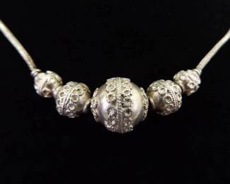 .925 Sterling Silver Fixed Bead Necklace
