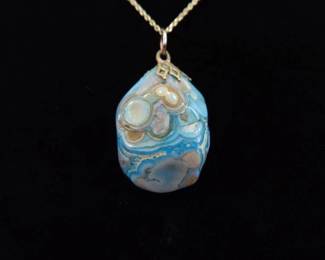 .925 Sterling Silver Raw Turquoise Agate Pendant Vermeil Necklace
