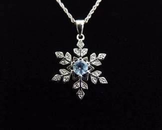 .925 Sterling Silver Topaz Snowflake Pendant Necklace
