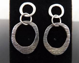 .925 Sterling Silver SILPADA Hand Hammered Hoops Dangle Post Earrings
