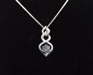 .925 Sterling Silver Diamond Accented Sapphire Infinity Heart Pendant Necklace
