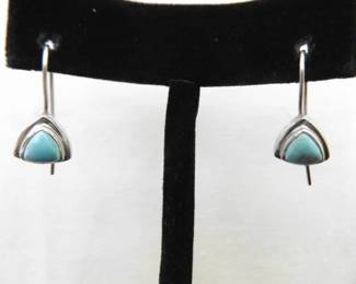 .925 Sterling Silver Turquoise Cabochon Hook Latch Earrings
