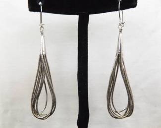 .925 Sterling Silver Liquid Silver Hoop Dangle Latch Earrings
