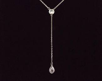 .925 Sterling Silver Crystal Dangle Pendant Necklace
