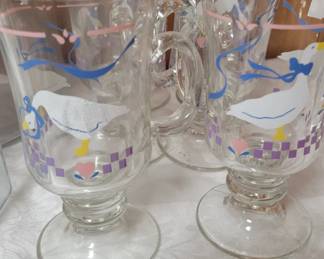 3 Libbey Country Geese Pink Heart Mugs Set Vintage 5.75" Irish Coffee set of 6