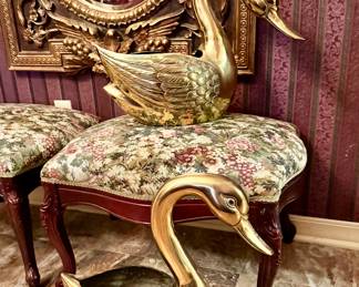 Large brass swan planters